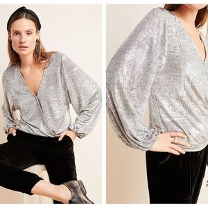 By Anthropologie Cary’s Dolman Silver Metallic Top